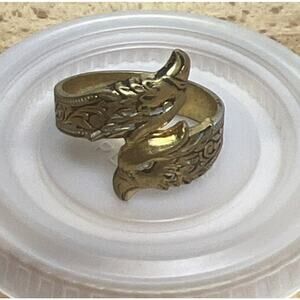 VTG Spain Damascene Metal Coiled Ring Double Eagle Head Scroll-work Golden-color
